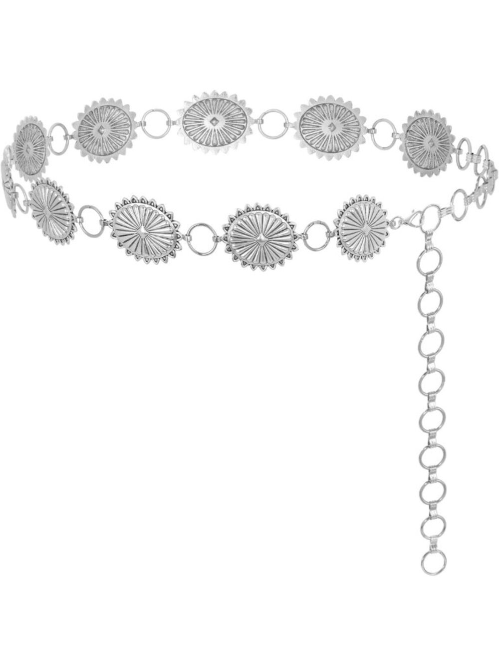 Turquoise Concho Chain Waist Belt - Adjustable Silver Western Cowgirl Style